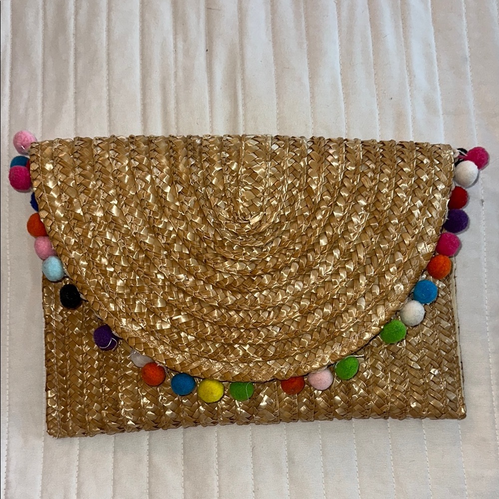 Shiraleah Gold Clutch with Pom-Poms